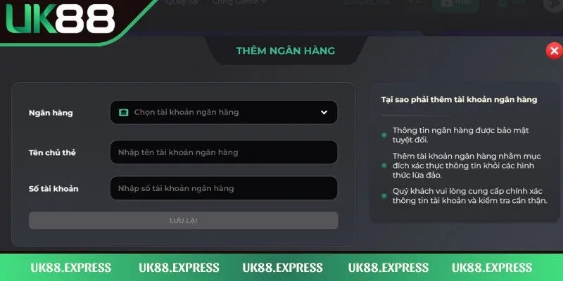 Rút Tiền UK88 - Hướng Dẫn Thao Tác Nhanh Chóng, An Toàn 1 Phải liên kết tài khoản chính chủ thì nhà cái mới duyệt rút