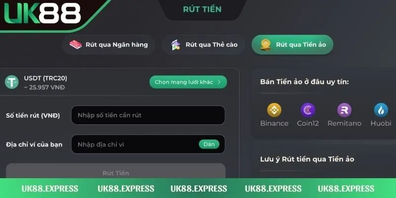 UK88 24 Rút tiền UK88 qua tiền ảo
